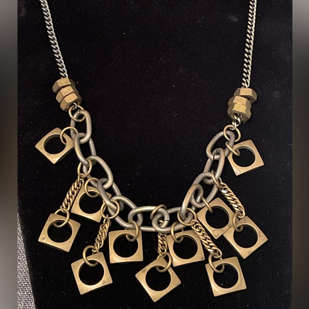 BIKO Necklace Designer Signed Industrial Brass Silver Statement Necklace